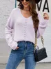 Women's Knits 2023 Autumn Winter Knitted Sweater Women Pullover Purple Jumper Ladies V Neck Long Sleeve Loose For