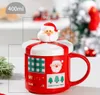 Der neueste 13,5oz -Weihnachts -Keramik -Becher mit Deckel Spoon Cup -Set, viele Stiloptionen, unterstützen Sie das kundenspezifische Logo