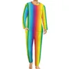 Heren Nachtkleding Regenboog Gestreepte Pyjama Mannelijke Verticale Lijnen Kawaii Thuis Pak Lente Lange Mouw 2 Stuks Bedrukte Pyjama Sets Grote Maat 6XL