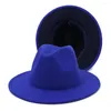 BERETS Fashion Blue Wide Brim Fedora Hat For Women Solid Color Wool Felt Hatts With Band Men Autumn Winta Panama Gamble Jazz Top Cap