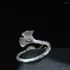 Cluster Ringen Ring S925 Sterling Zilveren Slak Ginkgo Bladeren Open Voor Vrouwen Chinese Nationale Stijl Dame Creatieve Sieraden