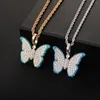 Hip Hop Luminous Butterfly Pendant Necklace Full Zircon Gold Plated Jewelry Gift