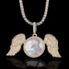 Naszyjniki wisiorek Hip Hop Memorial Custom PO Naszyjnik dla mężczyzn spersonalizowany z aniołami Wings Pendants Tray Picture 230727