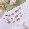 2023 New arrive Jewelry flowers Love Bracelet & Bangle with crystal for woman Rose Gold Plated Heart Forever Love Tag 6 leaf Bangle Jewelry For Women