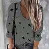 Kadın Bluzlar Gömlekler Kadın Dijital Yıldızlar Baskı Tshirt Moda Günlük Vneck Uzun Kollu Üst Bluz 230726