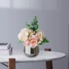 Flores decorativas mini flor artificial hortênsia arranjo floral bonsai vaso vaso