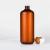 120ml 250ml 500ml Frosted Amber Brown Plastic PET Bottle Bamboo Cap Black White Lotion Pump Shampoo Packaging Containers 10pcs Sto209w