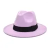 Berets Unisex Spring Solid Color Single Side Wool Felt Jazz Fedora Hats Elegant Men Women Wide Brim Panama Trilby Cap Wholesale