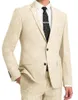 Men's Suits 2Pcs Linen Summer Men Two-Button Notch Lapel Formal Tuxedo Groom Blazer Set Beach Business Party Solid Color Jacket Pants