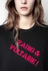 Zadig Voltaire Designer Teeシャツ女性ブラックルーズ純粋な英語のレターフィルックプリント半袖Tシャートシャツトップ
