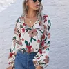 Femmes Blouses Chemises Mode Femmes Sexy Col En V Imprimer Blouse Fille Streetwear Casual À Manches Longues Dames Automne Bureau Tops 230726