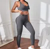 Yoga-outfit 2-delige trainingsset Yoga-outfit Geribbelde naadloze crop-tank Hoge taille Yoga-legging Sport-bh Rekbare fitnesssets Sportkleding 230727