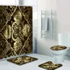 Shower Curtains Luxury 3D Gold Greek Key Meander Ornament Shower Curtain Set for Bathroom Modern Rich Abstract Geometric Mat Toilet Accessories 230727