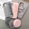 Obudowy telefonu komórkowego Dziewczyna Glitter Mirror Fur Telefon Futerka na iPhone 11 Pro Max XS Max Xr X miękka ciepła futrzana puszysta okładka na iPhone 6 6s 7 8 Plus COQUE Z230727