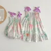 Vestidos para meninas Roupas para bebês Meninas Vestido de verão Estampa de flores sem mangas Bonito Sling Romper Princesa Combinando Roupas irmãs