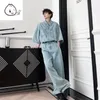 Men's Tracksuits Summer Retro High Street Denim Shortsleeved Shirt Onepiece Suit Male Ruffian Handsome Causal Wideleg Pants 230727