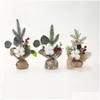 Decoraciones navideñas Mini Tree Table 8 Pequeños árboles artificiales con bayas rojas Pine Cone Greenery Centro de mesa para el hogar Offic Dho7X