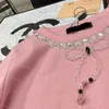 Suéter feminino de tricô com laço, strass, decote redondo, 3 cores, cardigã, carta, manga comprida, moda, casual