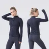 Fitness Kadın Yoga Kıyafet Spor Ceket Stand-Yatak Yarım Zipper Uzun Kollu Sıkı Yogas Gömlek Spor Salonu Başparmak Attik Palto Giyim