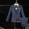 Anzüge Kind Plaid Kleid Anzug Set Jungen Britische Handsome Formale Show Hochzeit Host Performance Kostüm Kinder Blazer Weste Hosen Kleidung 230726