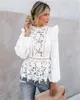 Blouses Femmes Chemises Femmes Manches Longues Dentelle Florale Tops Blancs Creux Dos Été Plage Chemise Élégante Tissu