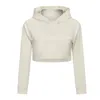 Dames yogajurk met capuchon, kort, hoog elastisch, los, sportyoga, fitness, sweatshirt met lange mouwen