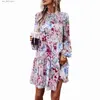 Basic Casual Dresses Printed Dress 2023 Autumn Elegant Long Sleeve Short Dress T230727