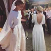 Cheap Simple Wedding Dresses Romantic A Line Long Sleeves Open Backless Satin Special Occasion Mopping Section Ivory White Bridal 278q