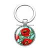 Schlüsselanhänger Lanyards Colorf Schönheit Blumen Mode Glas Cabochon Schlüsselbund Tasche Auto Schlüsselringe Halter Charms Silber Überzogene Ketten Frauen Gi Dhfvg