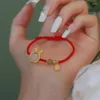 Charm Bracelets Moda Pulseira Cor Dourada Para Mulheres Fu Bless Corda Vermelha Opala Lucky Bangles Jóias