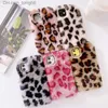 Casos de telefone celular moda pelúcia cabelo pele telefone casos para iphone 14promax 14 14pro 13pro 13 12 12pro max x 8 7 6s mais leopardo fofo macio tpu capa z230728