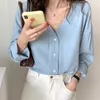 Femmes Blouses Chemises Automne Lâche Col En V À Manches Longues Blouse Femmes Casual Plus La Taille Coton Chemise pour Solide Cardigan Dames Tops 10524 230726