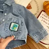 Jackets Autumn Kids Baby Boy Denim Jacket 06Years Fashion Children Long Sleeve Turn Down Collar Dinosaur Shirt Tops Outwear Clothes 230726