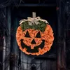 Fiori decorativi Ghirlanda di zucca di Halloween Riutilizzabile Gancio per porta con faccia di fantasma Panno artificiale Decorazione per la casa in rattan