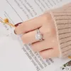 Pierścienie ślubne Solid 925 Srebrna biżuteria podwójna halo promieniowanie Cut Bridal dla kobiet białe Aaaaa Cubic Zirconia 230726