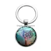 Keychains Lanyards Tree Of Life Keychain Hearts Art Picture Handmade Glass Key Chain Romantic Gift Charm Purse Bag Accessories Drop Dh9Bv