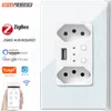 Smart Power Plugs Smart Zigbee Brazilian Wall Socket USB Electric Brazil Plug Outlets PC Glass Panel Remote av Tuya Alexa Home Hub krävs HKD230727