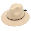 Berets (56-61cm) PU Chain Wide Brim Fedora Hat Women Men Felt Cap 2023 Autumn Bull Belt Jazz Ladies Country Sombreros De Mujer