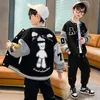 Jackets Spring Autumn Boys Contrast Alphabet Cartoon Varsity School Kids Outfit Tops Child Singlebreasted Sport Coats 314 Yrs 230726