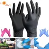 Avec boîte Gants en nitrile Noir 100pcs / lot Gants de sécurité au travail jetables de qualité alimentaire pour le nettoyage des gants en nitrile Poudre S M L 2013099