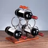 Estante de vino de hierro forjado de Metal de madera portátil Retro de 6 botellas, gabinete de encimera, porche, soporte de almacenamiento de vino, ahorrador de espacio Pro334c