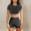 Yoga Outfit Sports Two Piece Yoga Set Outfit Women Workout Clothes Washed Fitness Seamless Suit High Waist Leggings Crop Top Rainbowshades 230727