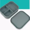 Lunch Box in silicone Bento Box Viaggio all'aperto Contenitore portatile per bambini Scatole per il pranzo per bambini Forno a microonde Contenitore rettangolare a tre celle Set di stoviglie A0728