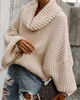 Suéteres de mujer Suéter Casual Manga de linterna Cuello alto Suéteres de punto grueso Niñas Sudadera larga de color caqui para mujeres