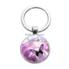 Keychains Lanyards Romantic Purple Farterfly Keychain Ett par fjärilar Vintage Flower Art Picture Glass Key Chain Women Girl BA DHQJJ