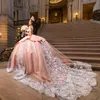 Robe princesse rose Quinceanera, robe de bal, 16 robes de perles, avec des Appliques en dentelle, robe de fête d'anniversaire pour filles, 2024