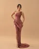 Elegant Dust Pink Evening Dresses One Shoulder Split Party Prom Dress Sweep Train Long Dress for red carpet special occasion