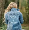 Vestes pour femmes Veste en jean ornée de perles personnalisée pour femme Veste en jean pour mariée Mme Just Married Veste de mariage mariée personnalisée avec date