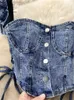 Camisolas singreiny 2023 conjuntos de denim vintage feminino fora do ombro alças mini topo + saia curta plissada moda verão sexy duas peças ternos