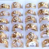 Wedding Rings 30pcs/lot Stainless steel opening fashion carved ring men and women golden wedding jewelry party gift accessories 230726